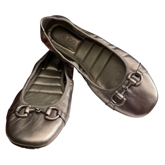 Me Too Ballet Flats Olympia Pewter Metallic Size 8.5 Wide Leather Comfort Travel - Picture 1 of 7